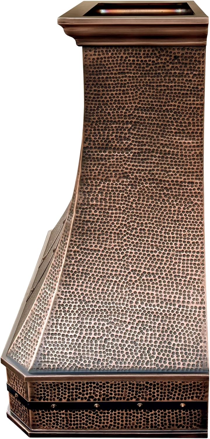 36 Inch Copper Wall Mount Range Hood 610 CFM LED Lights Dishwasher-Safe Baffle Filters