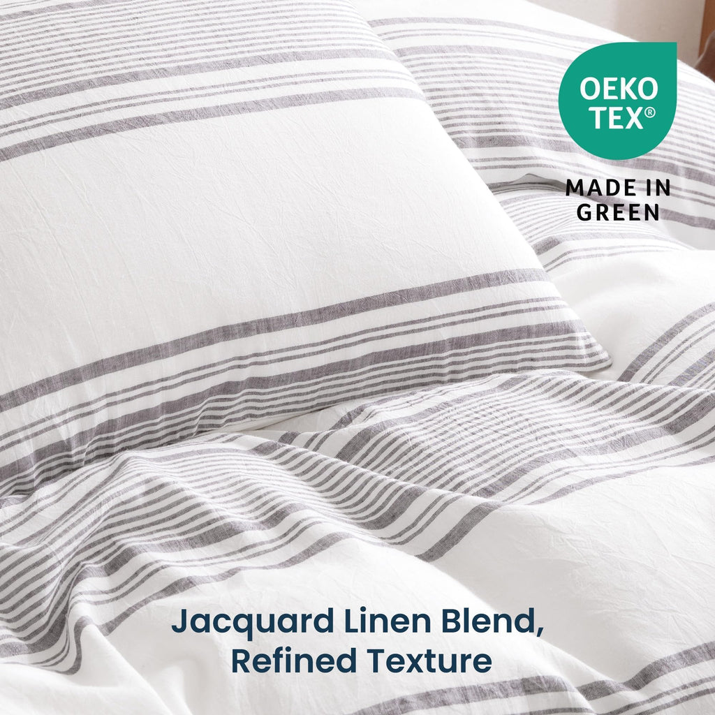 Duvet Cover Set, Striped Linen Jacquard, Dark Gray