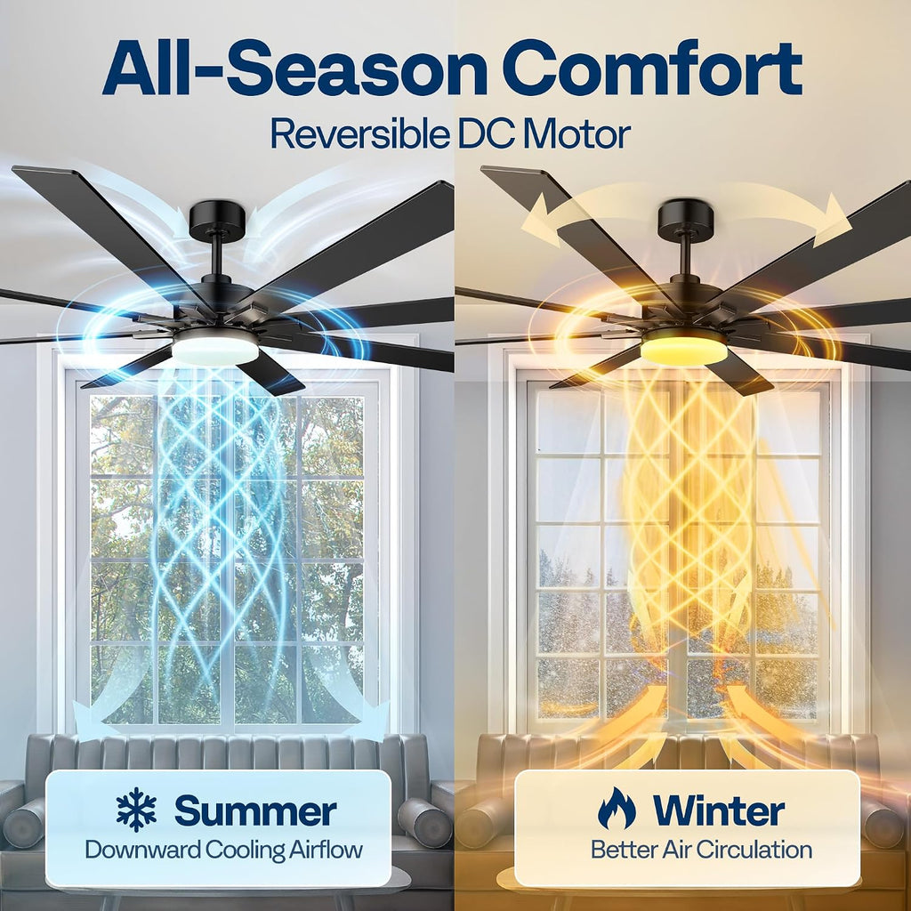72" Indoor/Outdoor Flush Mount Ceiling Fan with Light & Remote