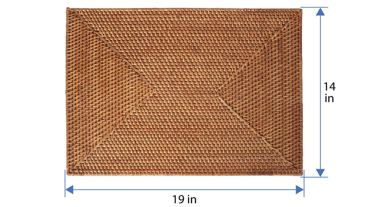 Rattan Placemats Set of 2 Woven Table Mats Honey-Brown Decor