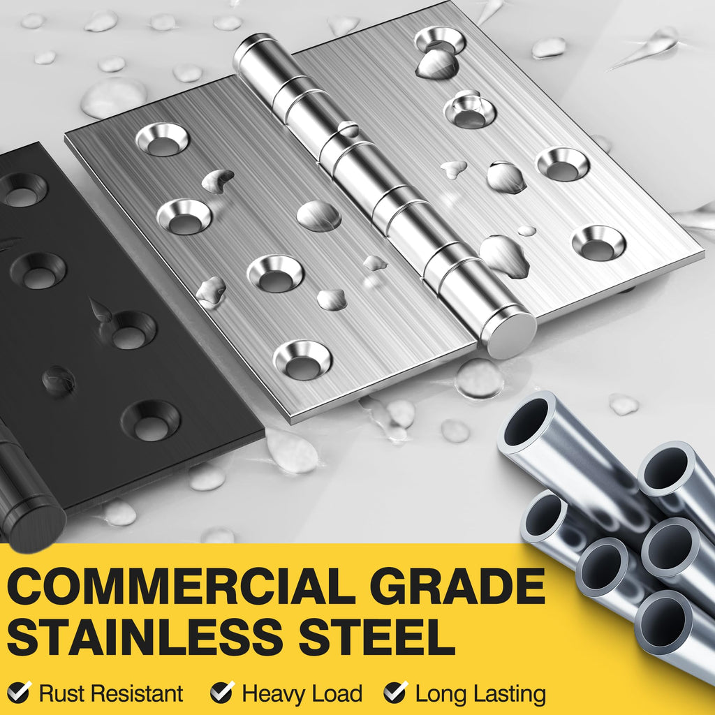 Ball Bearing Door Hinges, 4 x 4 Inches, Brushed Nickel, 6 Pack