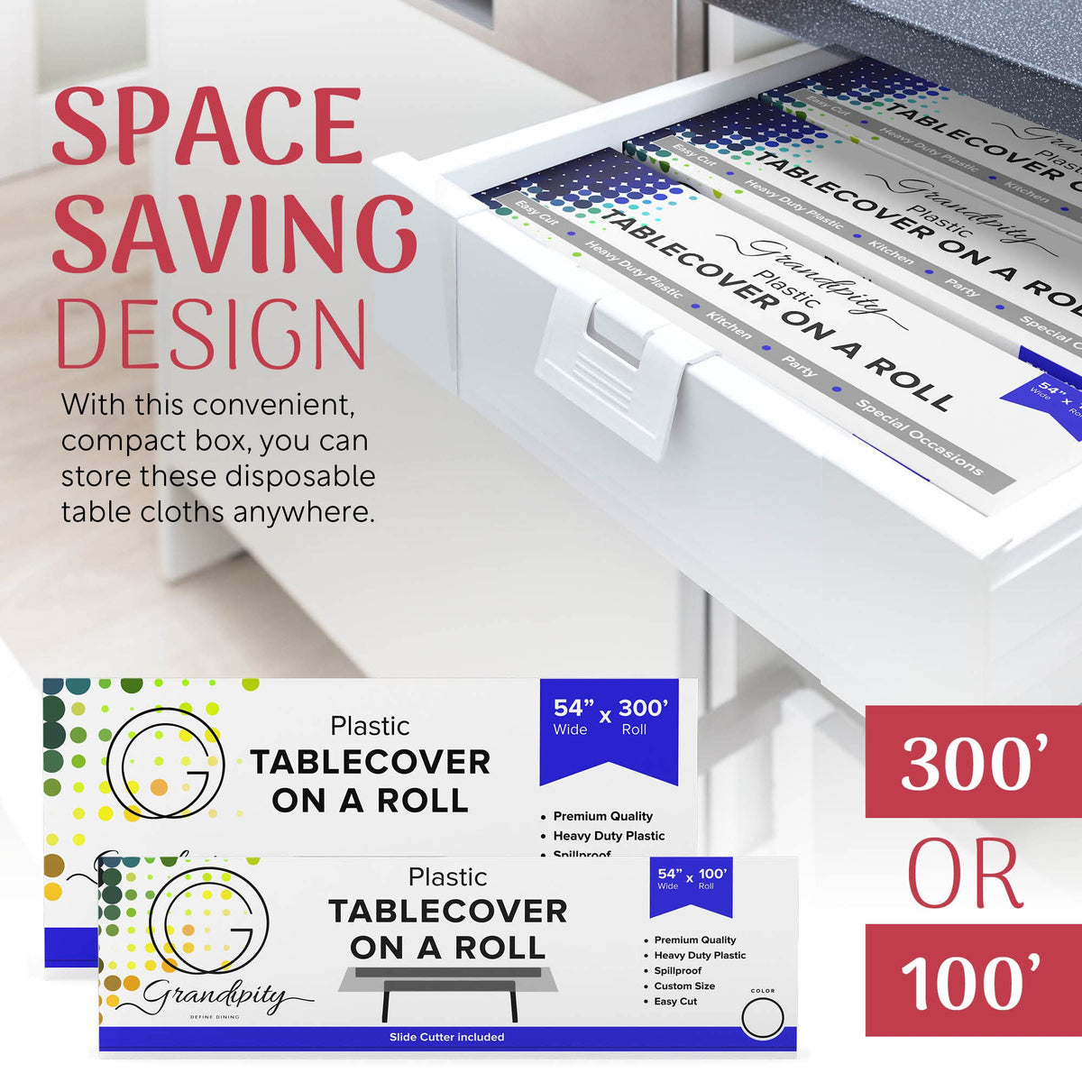 Plastic Table Cloth Roll - 54in x 100 Ft. Table Cover Holiday