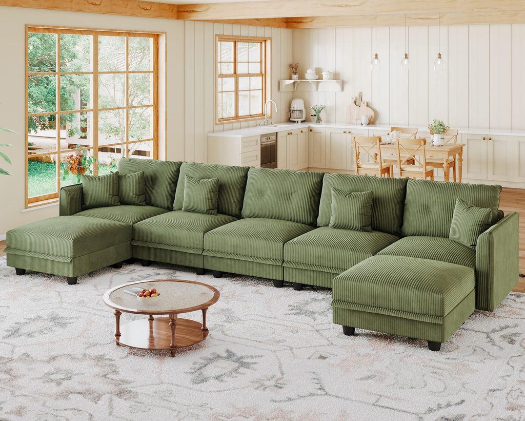 Sectional Sofa Modular Cloud Couch with 7 Storage Seats & 5 Throw Pillows, Corduroy U Shaped Couches, Rearrangable