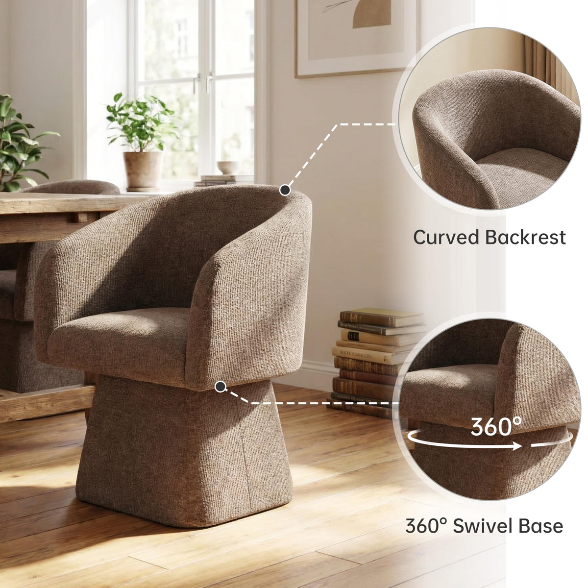 Upholstered Swivel Set of 2 with Barrel Back and Arm