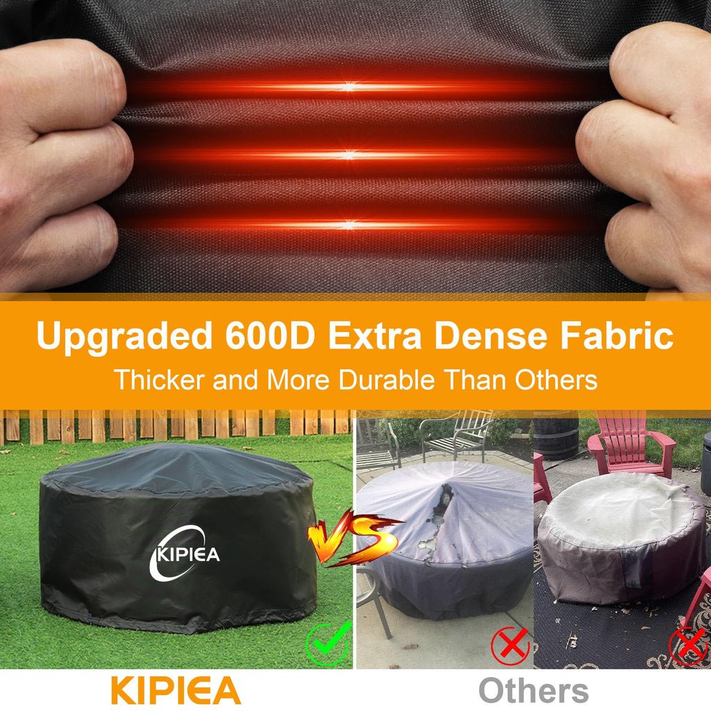 Round Fire Pit Cover 100% Waterproof, 44" D x 24" H Outdoor Firepit Cover, Upgraded 600D Strong Tear and UV