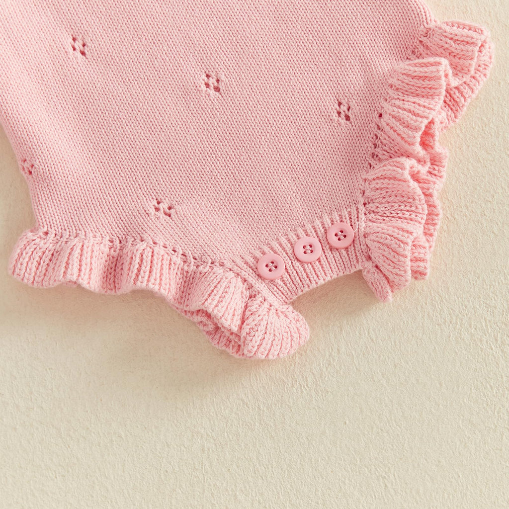 Newborn Baby Girl Ruffle Knit Sweater Romper Coming Home Outfit