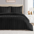 Jenny Velour Striped Jacquard Queen/Full Size Duvet Cover Bedding Set Ensemble - Black 3 Piece Set