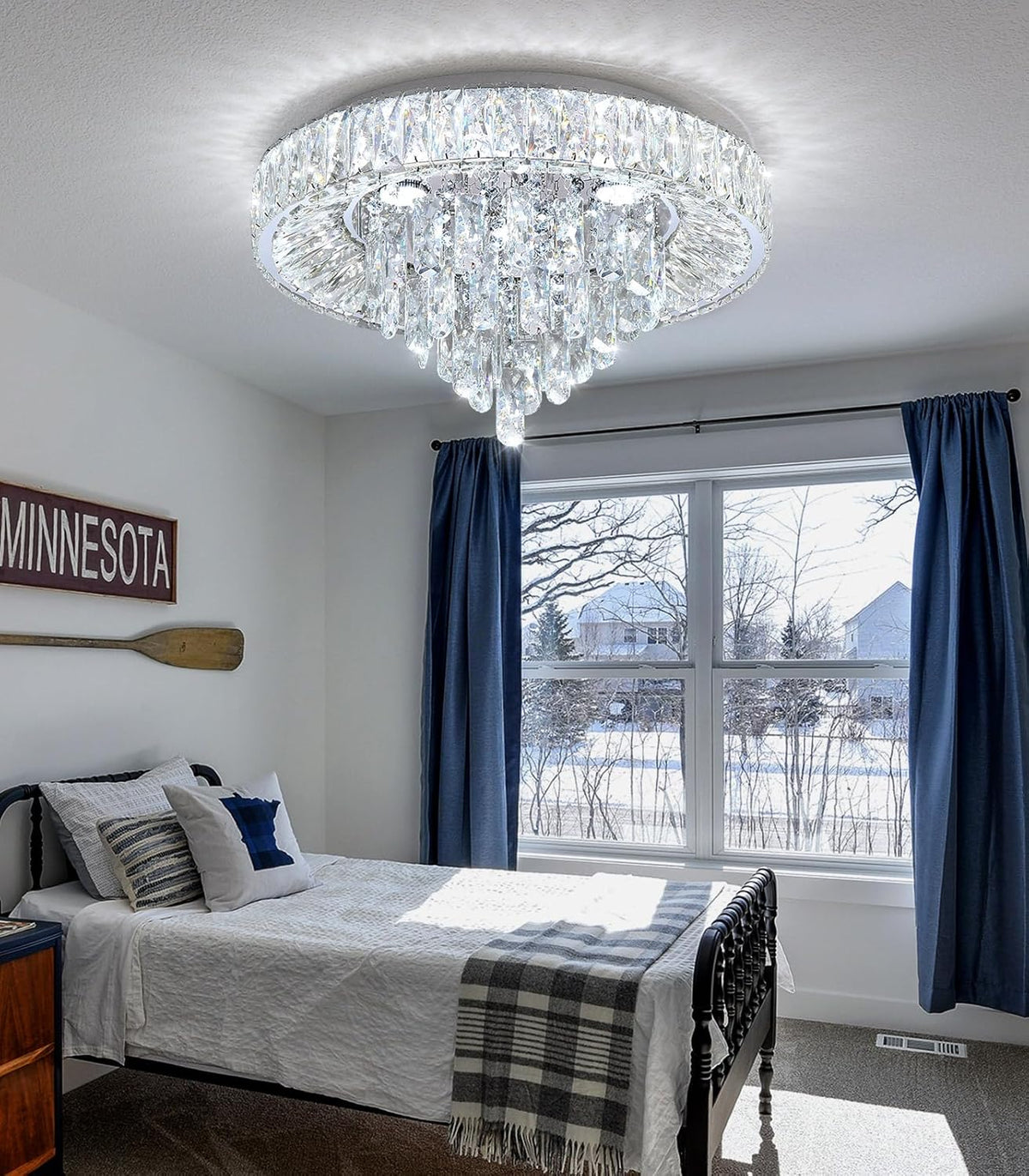 Modern LED Crystal Dining Room Chandelier, Low-Profile Ceiling Mount