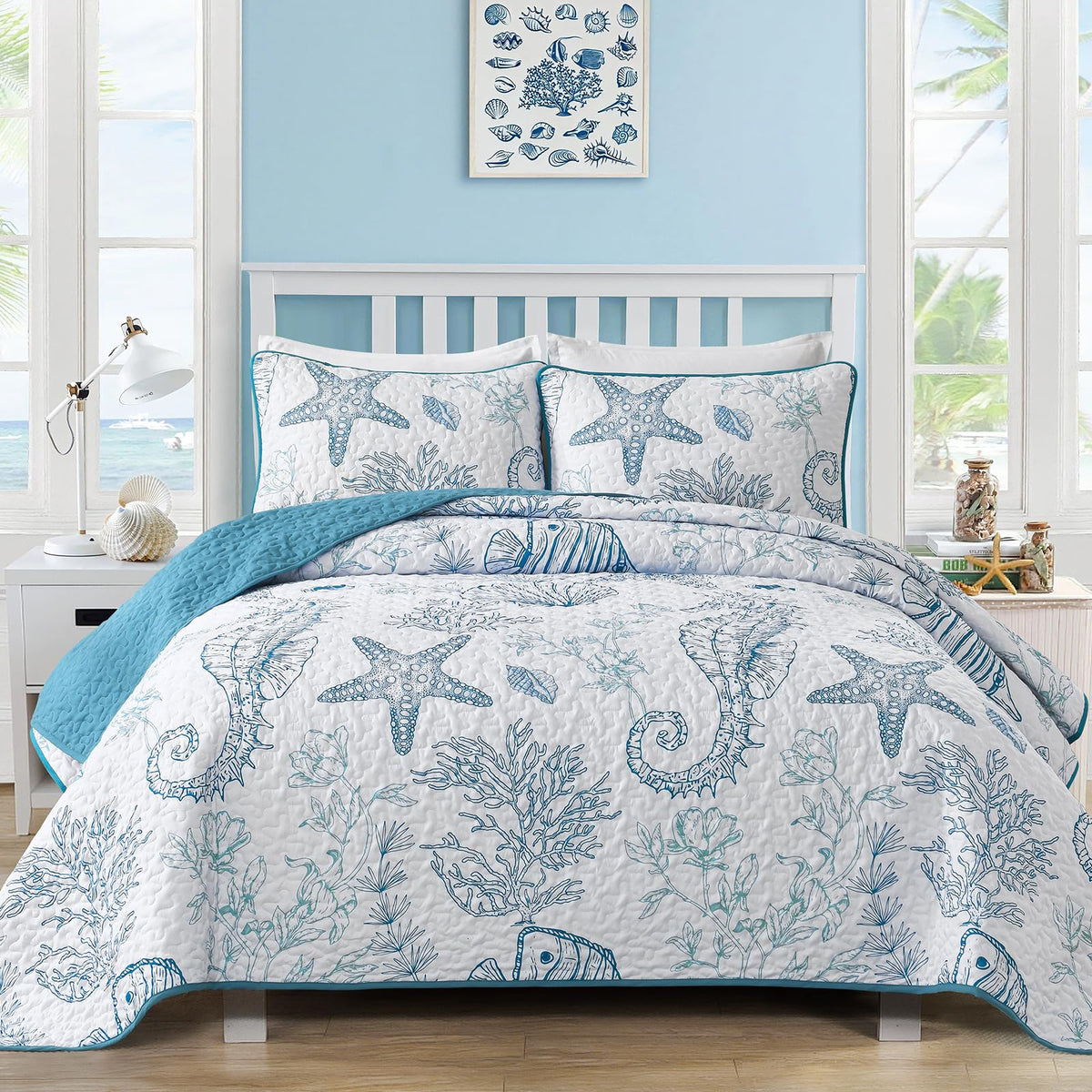 Coastal Quilts, Blue Ocean Beach Themed Bedding Set