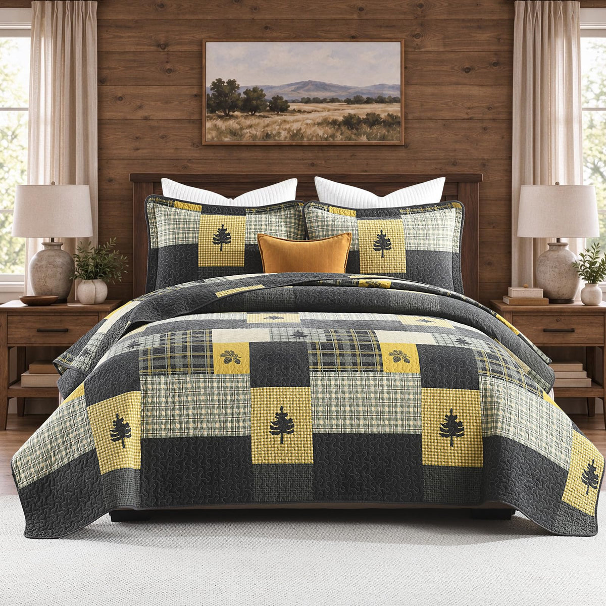 Cabin Plaid Quilt - 100% Cotton Western Bedding Set