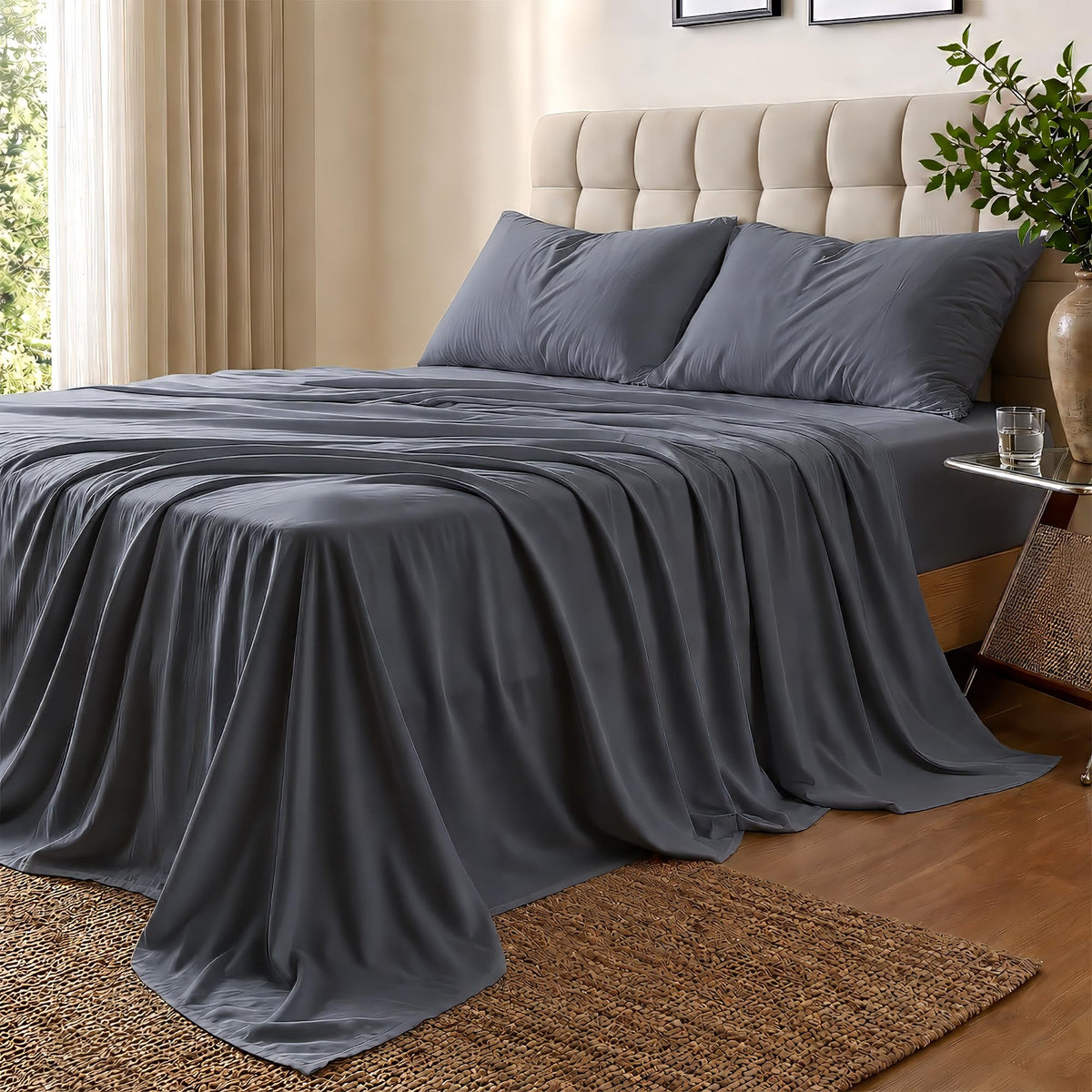 100% Viscose from Bamboo Sheets, Deep Gray 4-Piece