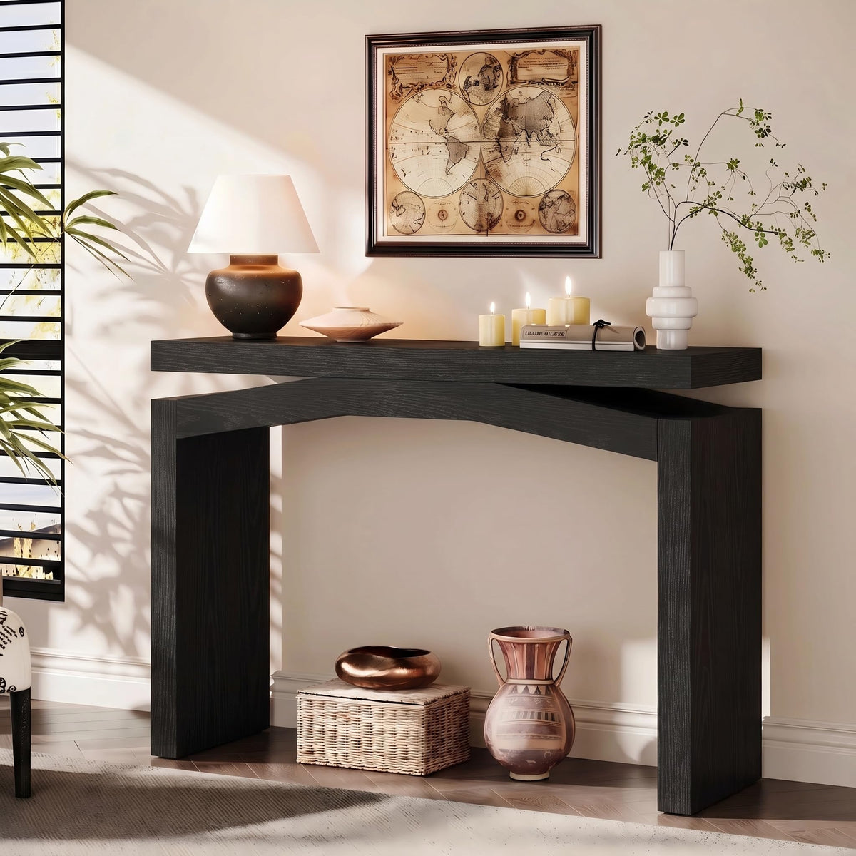 40-Inch Console Table, Farmhouse Sofa Table, Black