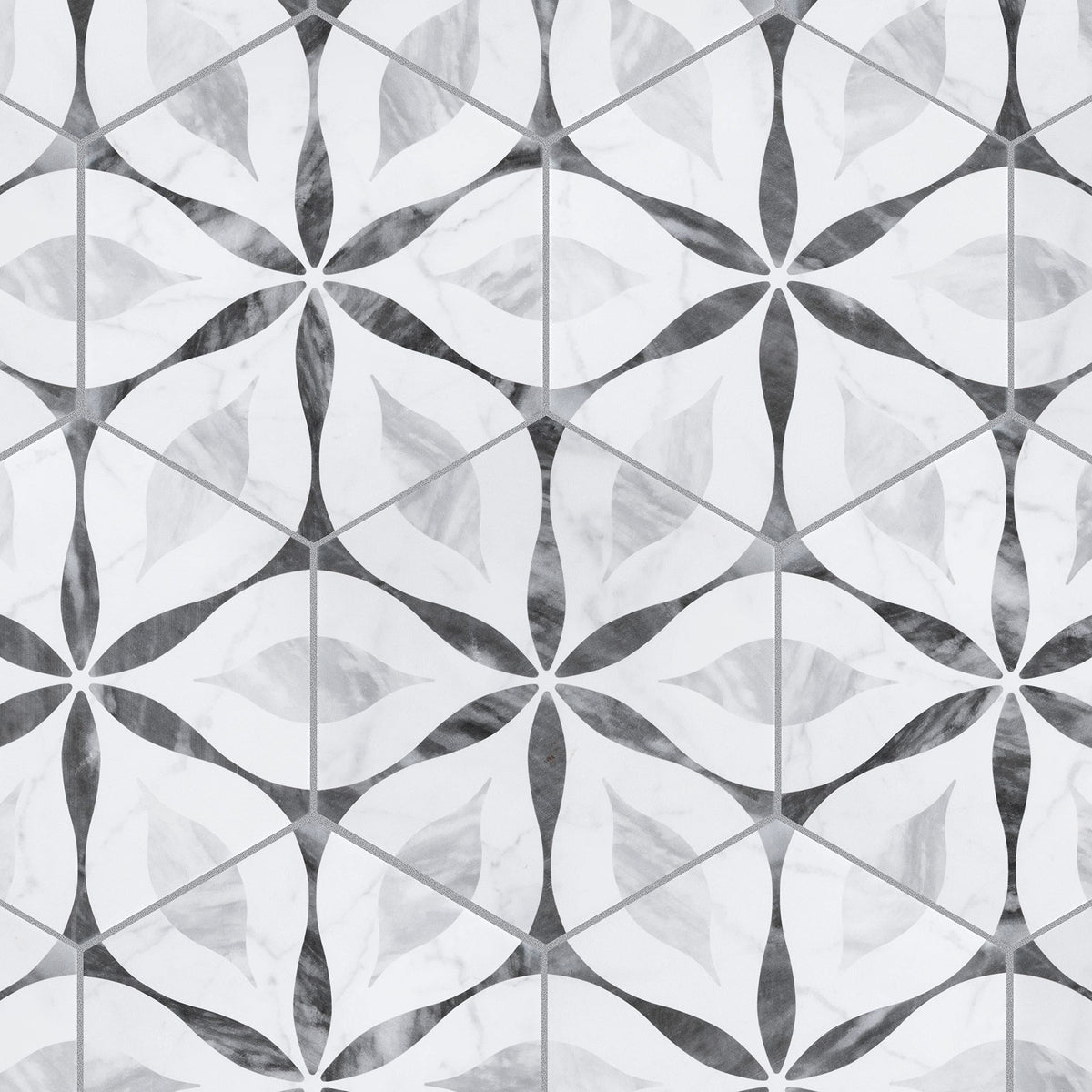 Classico Bardiglio Hex Flower 7" x 8" Porcelain Floor and Wall Tile