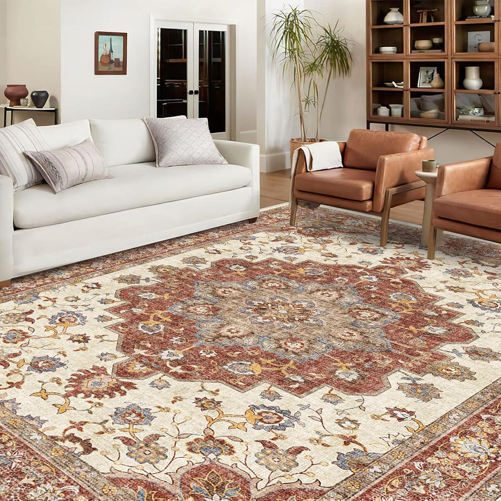 Washable Oriental Area Rug - Rugs Soft Carpet Waterproof Floral Distressed Indoor Stain Resistant Non-Shedding
