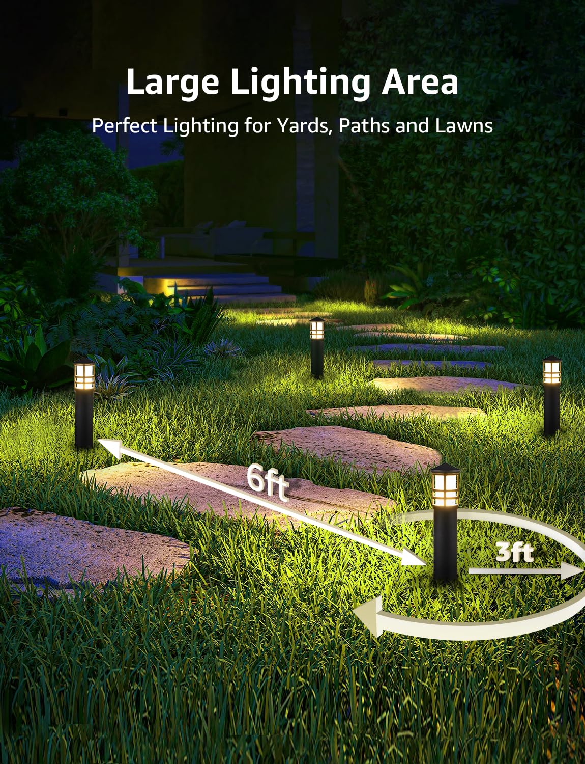 3W LED Low Voltage Bollard Landscape Pathway Lights, Black