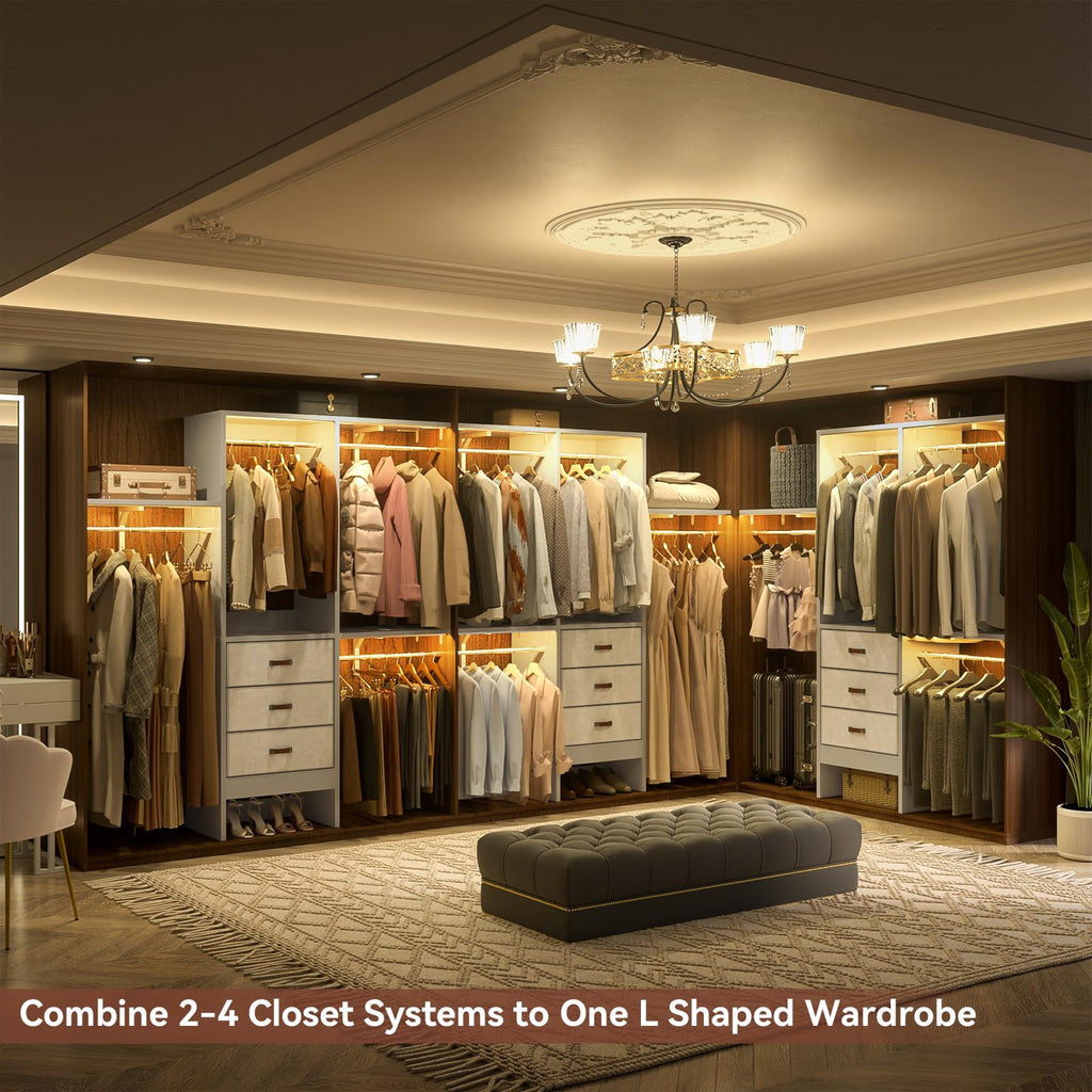 5FT Small Closet System with 3 Fabric Drawers, 60 Inches Walk In Closet Organizer System With 3 Adjustable Shelves