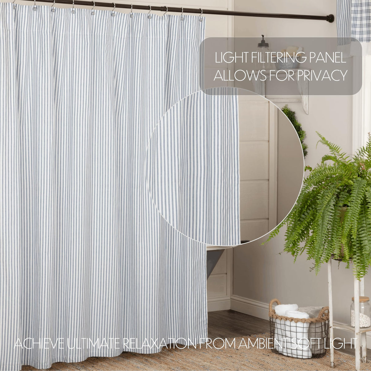 Sawyer Mill Blue Decorative Farmhouse Ticking Stripe Buttonholes 72x72