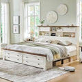 Farmhouse Bed Frame with 2 Drawers & 4 Bookcases On The Headboard