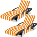 Lounge Chair Towel Cover, Beach Chair Covers (Pack of 2), Chaise Lounge Cover with 3 Pockets for Pool Beach Courtyard