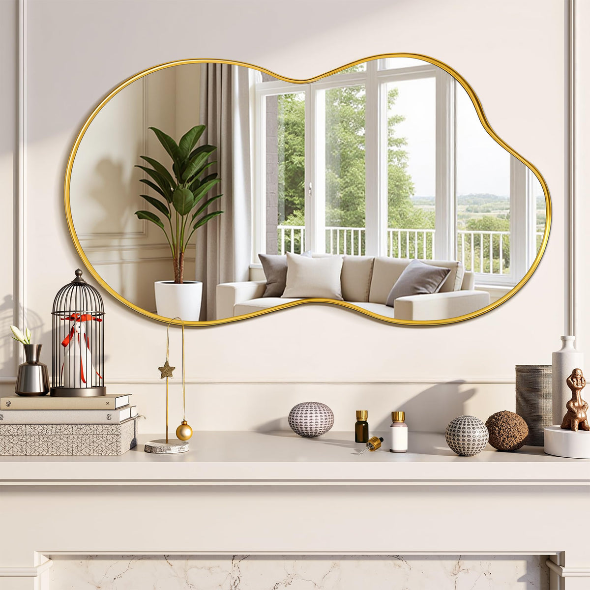Irregular Wall Mirror, 36"x20" Bathroom Mirror Asymmetrical Mirrors Artistic Mirrors Decorative Bedroom Bathroom