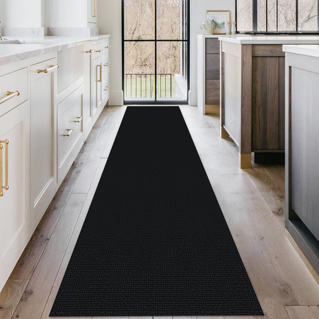 2x10 Long Runner Carpet, Washable Woven Non Slip Hallway Rug, Heathered Charcoal Black