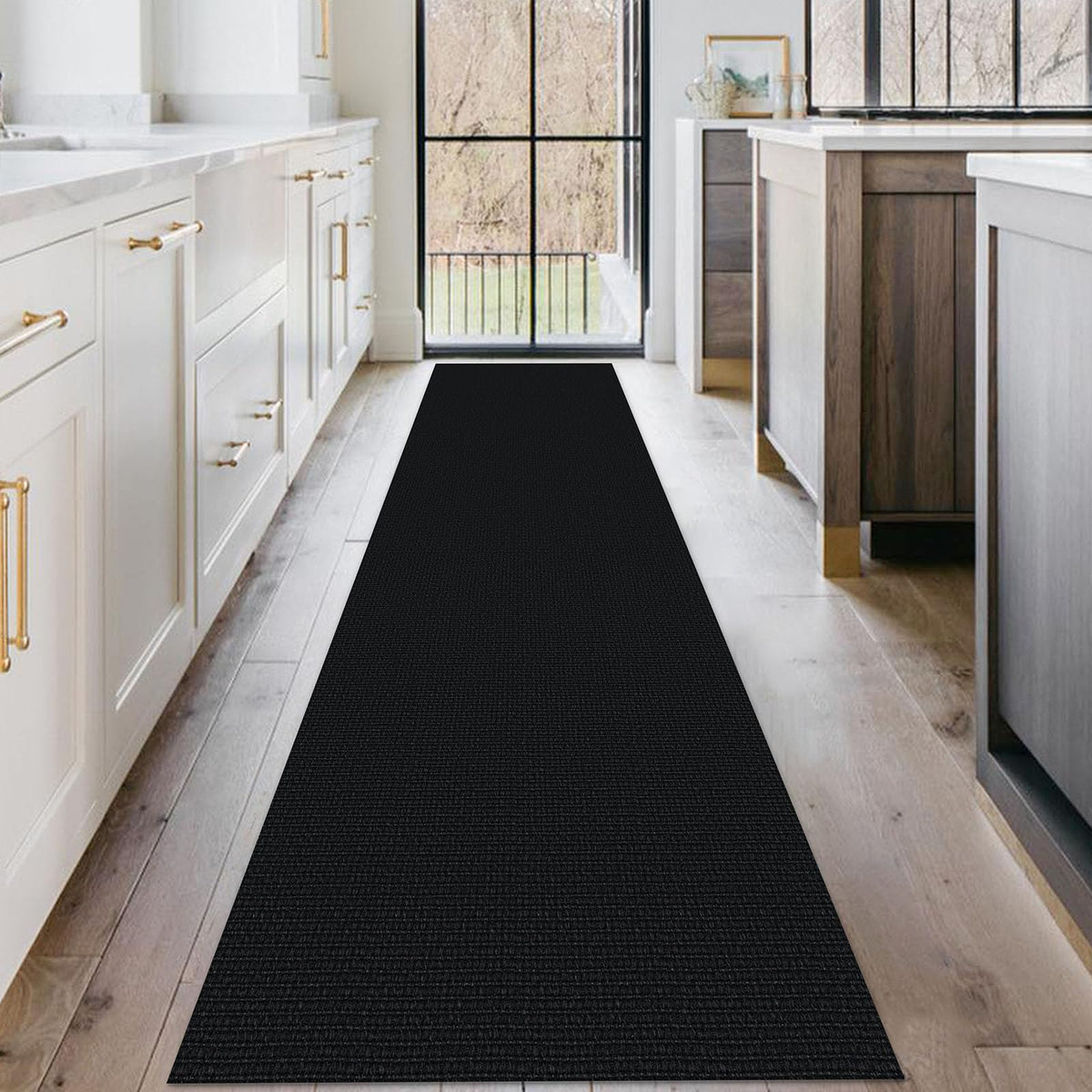2x10 Long Runner Carpet, Washable Woven Non Slip Hallway Rug, Heathered Charcoal Black