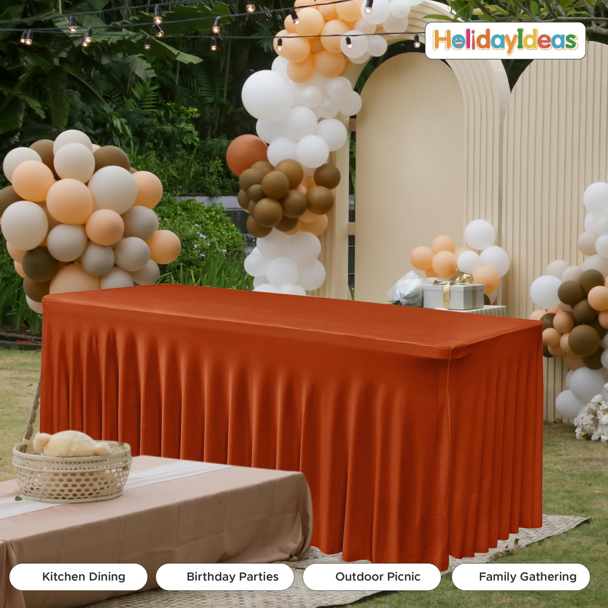 2 Pack Rust Spandex Table Skirts 6ft Fall Tablecloths Ruffle