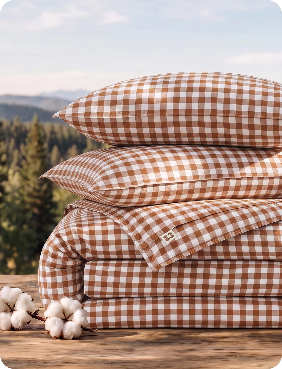PureWoven Gingham Duvet Cover Set Linen‐Like, 3-PC