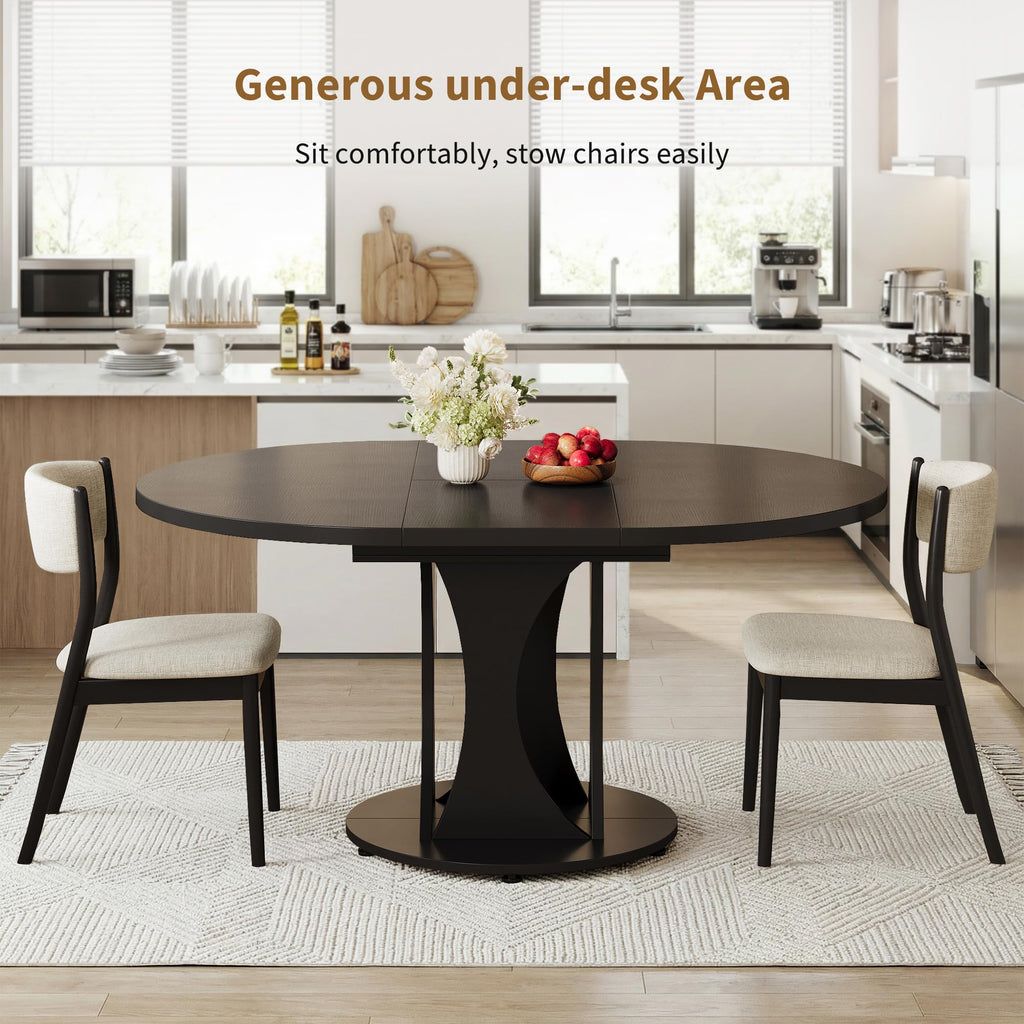 Inspired Saarinen Style 43"-59" Extendable Dining Table, Round Kitchen Table with Modern Arcs Pedestal, Oval Dinner Table with Removable