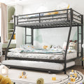 Bunk Bed Twin Over Full with Trundle, Heavy-Duty Twin&Full Frame with Full-Length Guardrail and Two Ladders