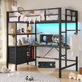 Twin Loft Bed with L-Shaped Desk, LED Lights,Charging Station LED Metal Kids Loft Bed Twin with 3 Storage Shelves and