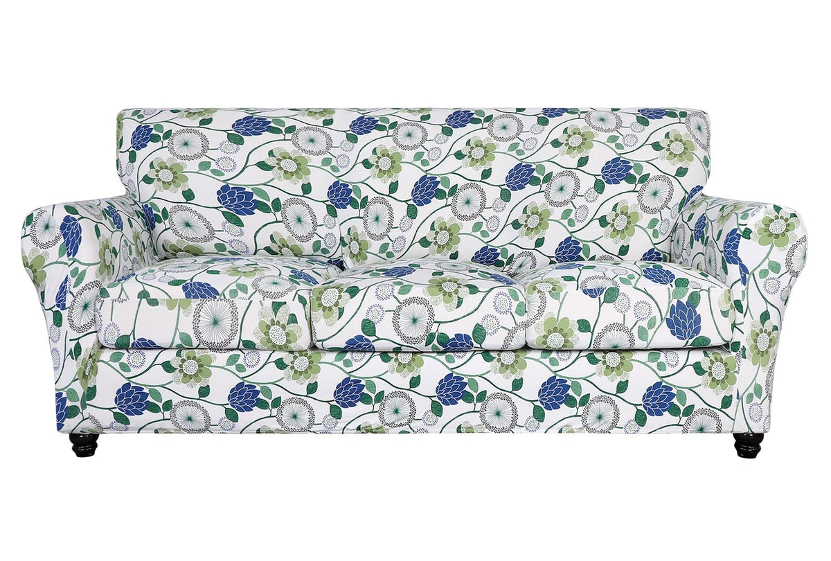 Stretch Sofa Cover Printed Couch Cover, Floral Pattern 4 Pieces Sofa Slipcover with 3 Separate Cushion Cover