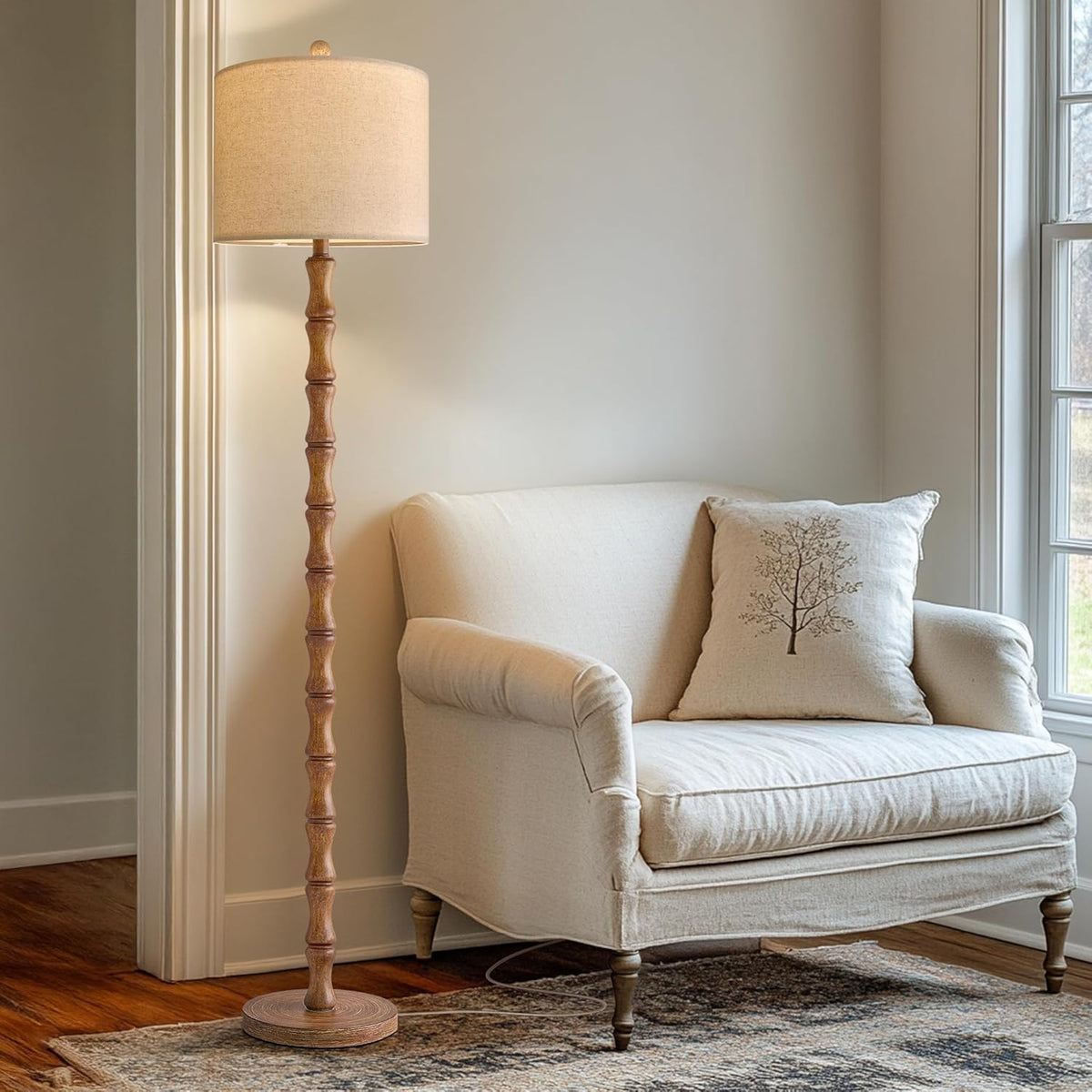 62" Rustic Floor Lamp, Retro Farmhouse Floor Lamp Rotary Switch, Resin Standing Lamp, Corner, Dining Room, Bedroom