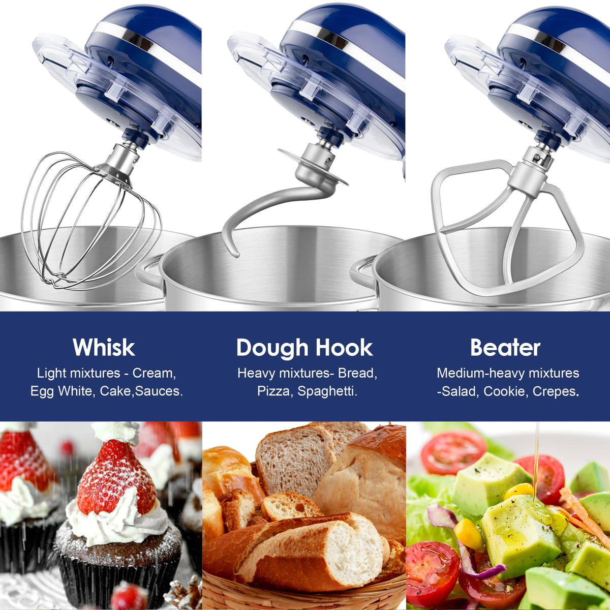 Stand Mixer,6.5-QT 660W 6-Speed Tilt-Head Food Mixer, Kitchen Electric Mixer with Dough Hook, Wire Whip & Beater