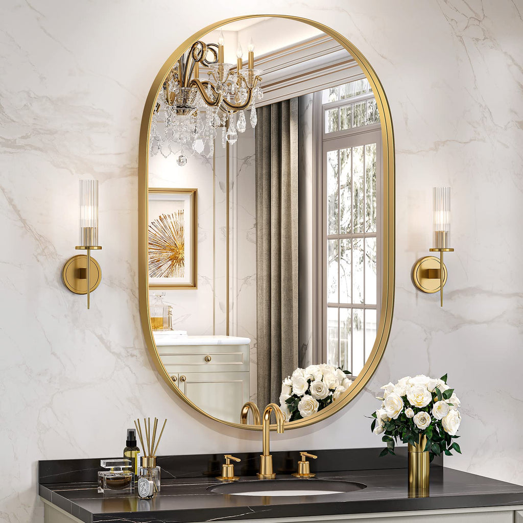Gold Oval Mirror for Wall 24x36 Inch