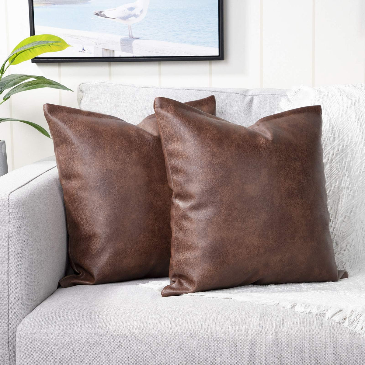 Set of 2 Faux Leather Decorative Throw Pillow Covers Modern Solid Outdoor Cushion Cases Luxury Pillowcases for Couch