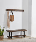 Pomona Solid Wood Entryway Bench and Coat Hook Set, Rustic Brown, 48 Inch
