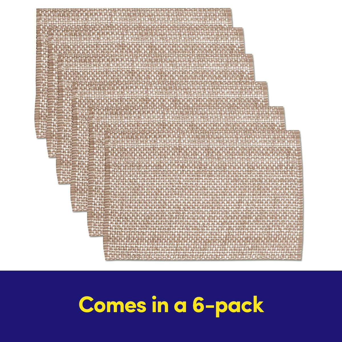 100% Cotton Placemats Rectangle Two Tone Woven Fabric 13" x 19" Soft Durable Table Mat Set, Set of 6, Taupe