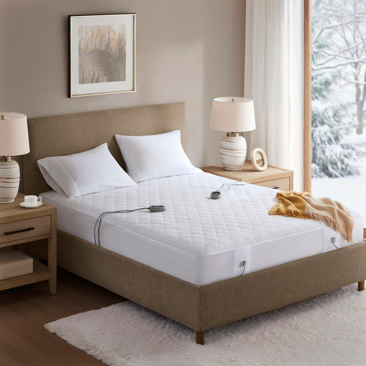 Cotton Blend Heated Mattress Pad Secure Comfort Technology - Luxury Quilted Electric Mattress Pad with Deep Pocket