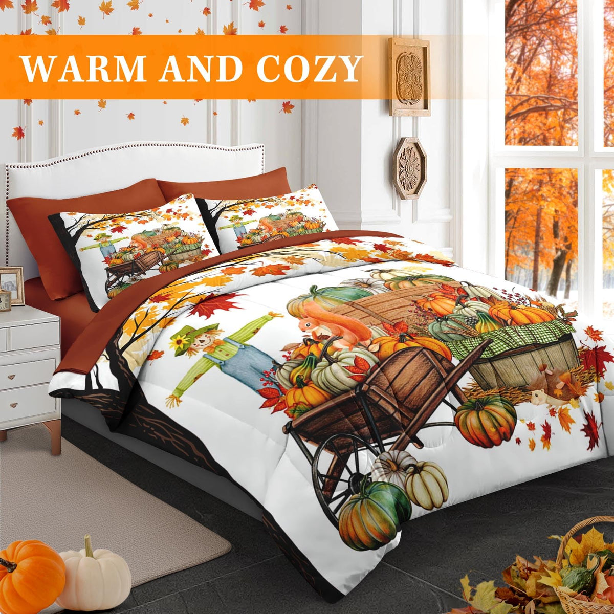 Fall Comforter Set with Sheets, 7 Pieces Farmhouse Bedding