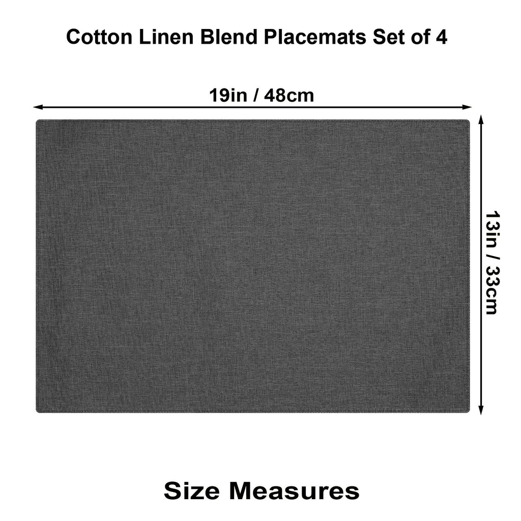 Cloth Placemats Set of 4, Cotton Linen Blend Place Mats, Dark Gray