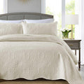3-Piece Quilt Set with Ruffle, Lightweight Soft Quilt Geometric Bedspread Coverlet with 2 Pillow