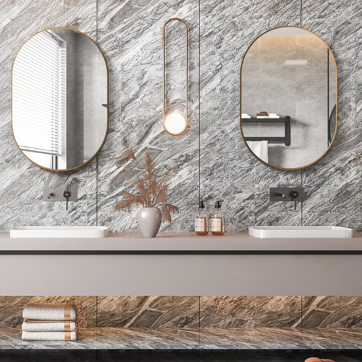 Oval Bathroom Mirror Capsule Wall Vanity Mirror, 20"x30" Pill Mirrors Wall Mounted Mirror, Large Modern Mirror