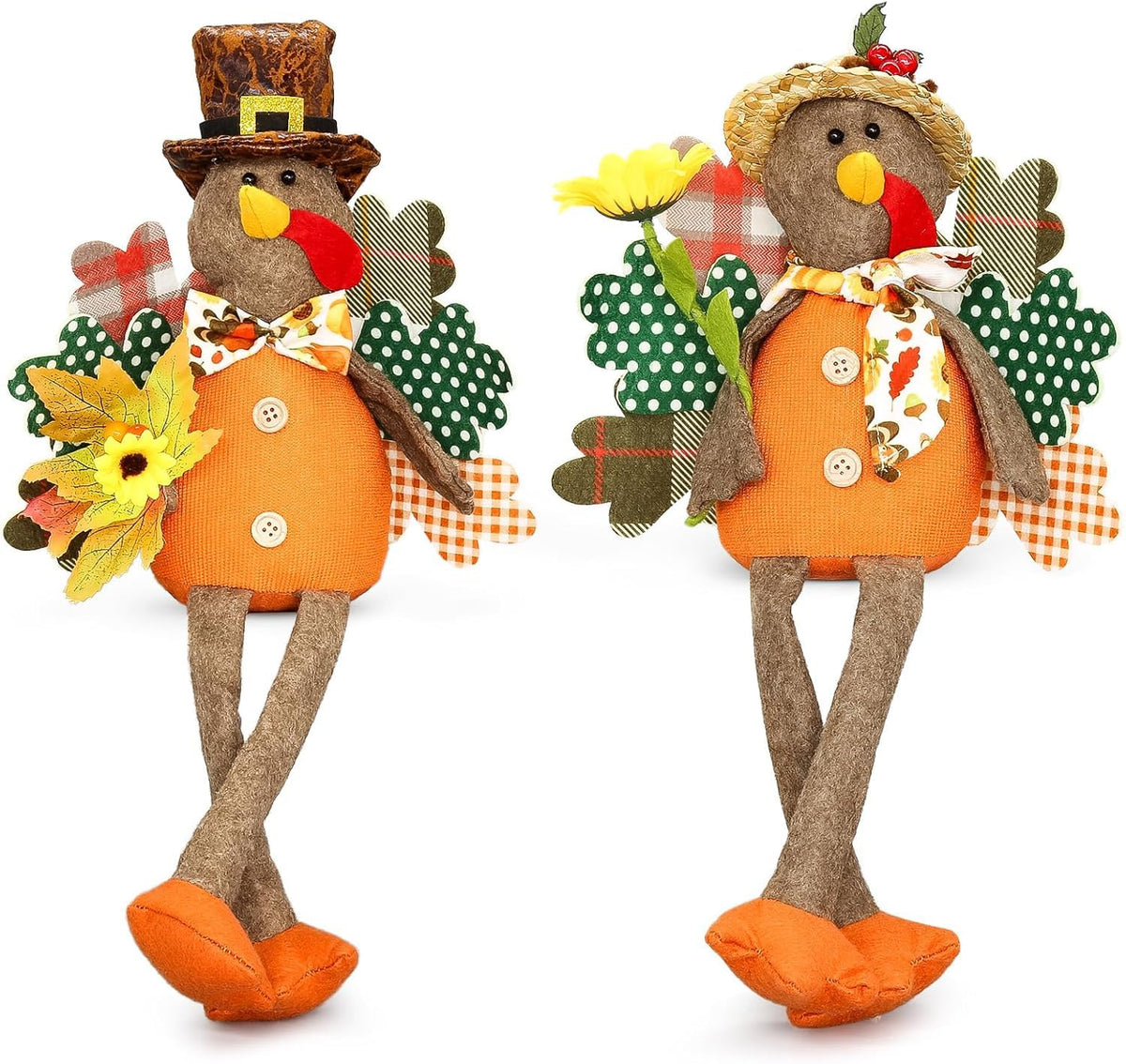 2 Pack Stuffed Animal Turkey Doll Thanksgiving Table Decoration