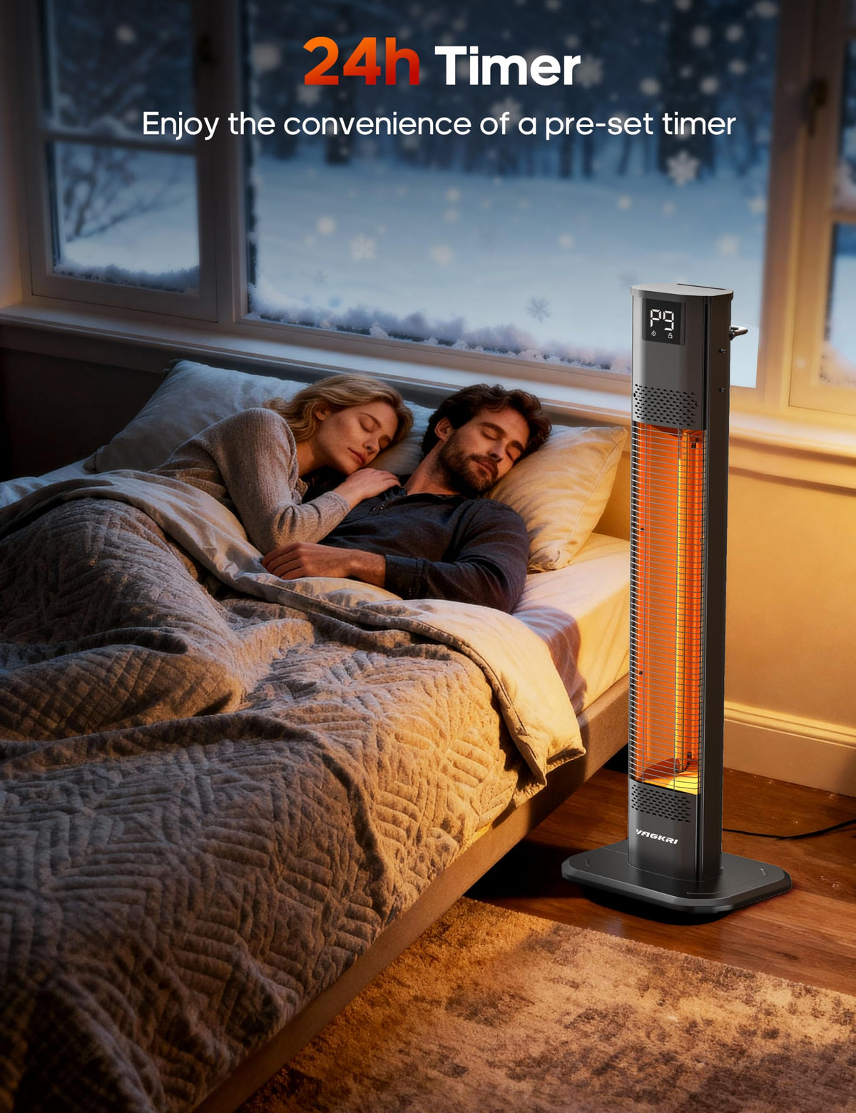 Outdoor Heater, 1s Instant Heating 42in Infrared Patio Heaters, 9 Heat Levels, 24H Timer, IPX5 Waterproof Electric