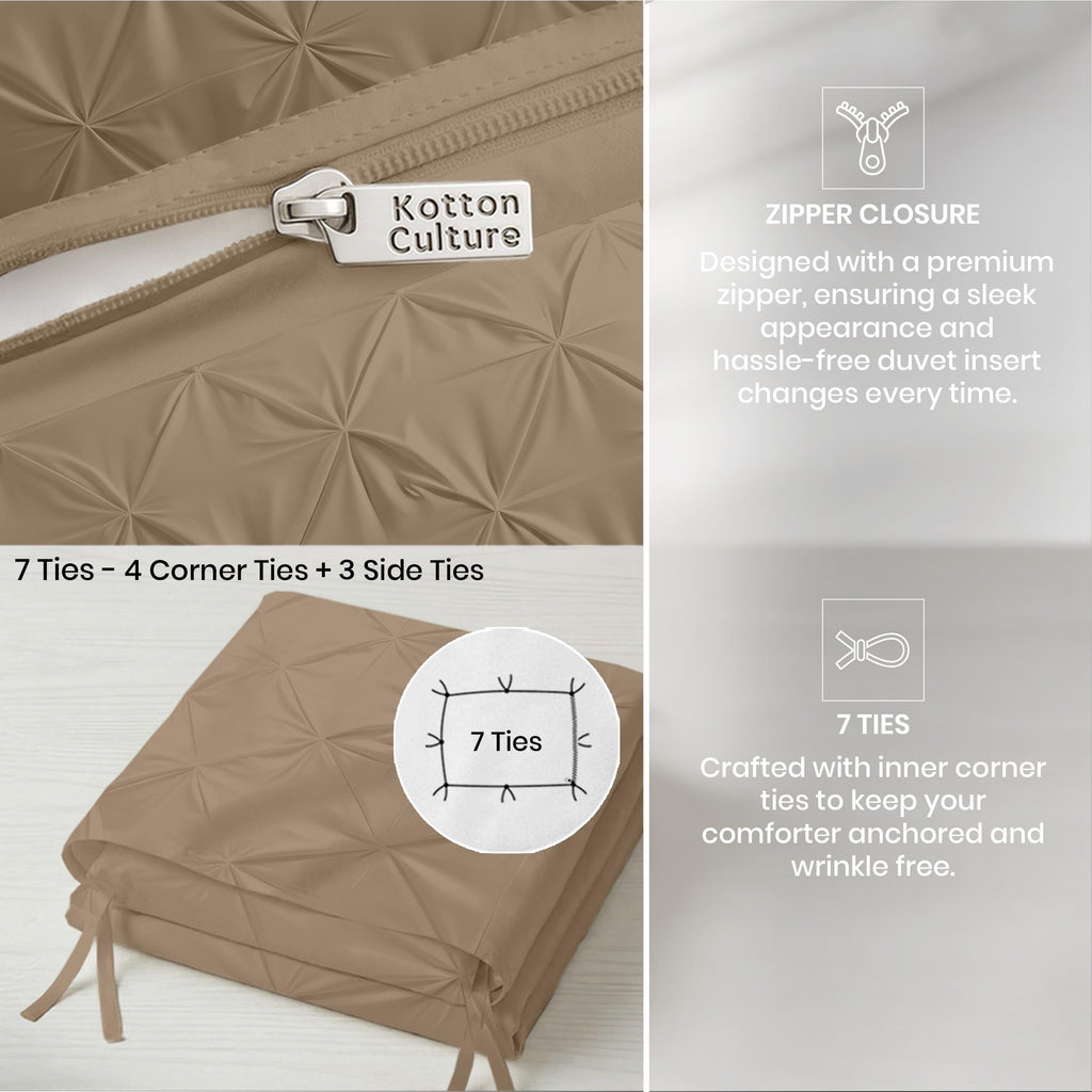 3 Pc King Size Pinch Pleated - Pintuck Duvet Cover Set - 100% Egyptian Cotton - 1000 TC Luxury Comforter Cover