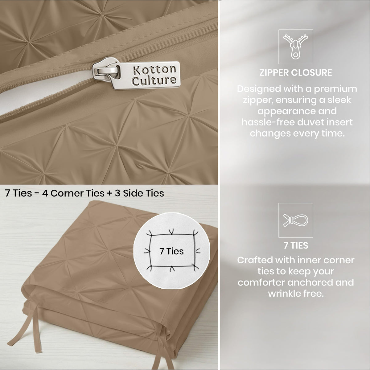 3 Pc King Size Pinch Pleated - Pintuck Duvet Cover Set - 100% Egyptian Cotton - 1000 TC Luxury Comforter Cover