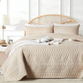 Full/Queen Quilt Bedding Set,Beige Lightweight Microfiber Soft Bedspread,Modern Style Geoetric Pattern Coverlet Set