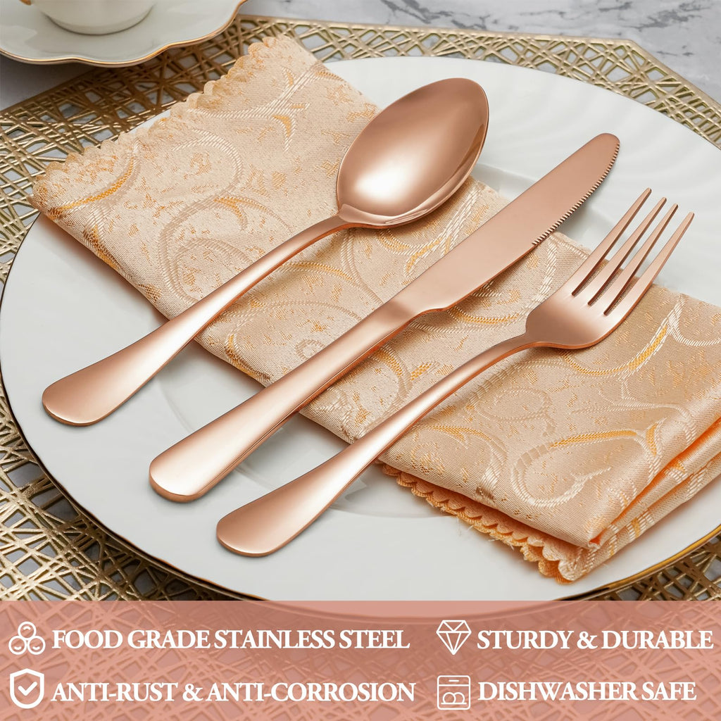 30 Pcs Rose Gold Silverware Set for 6, Premium Stainless Steel Flatware Set, Cutlery Utensil Set, Durable Home