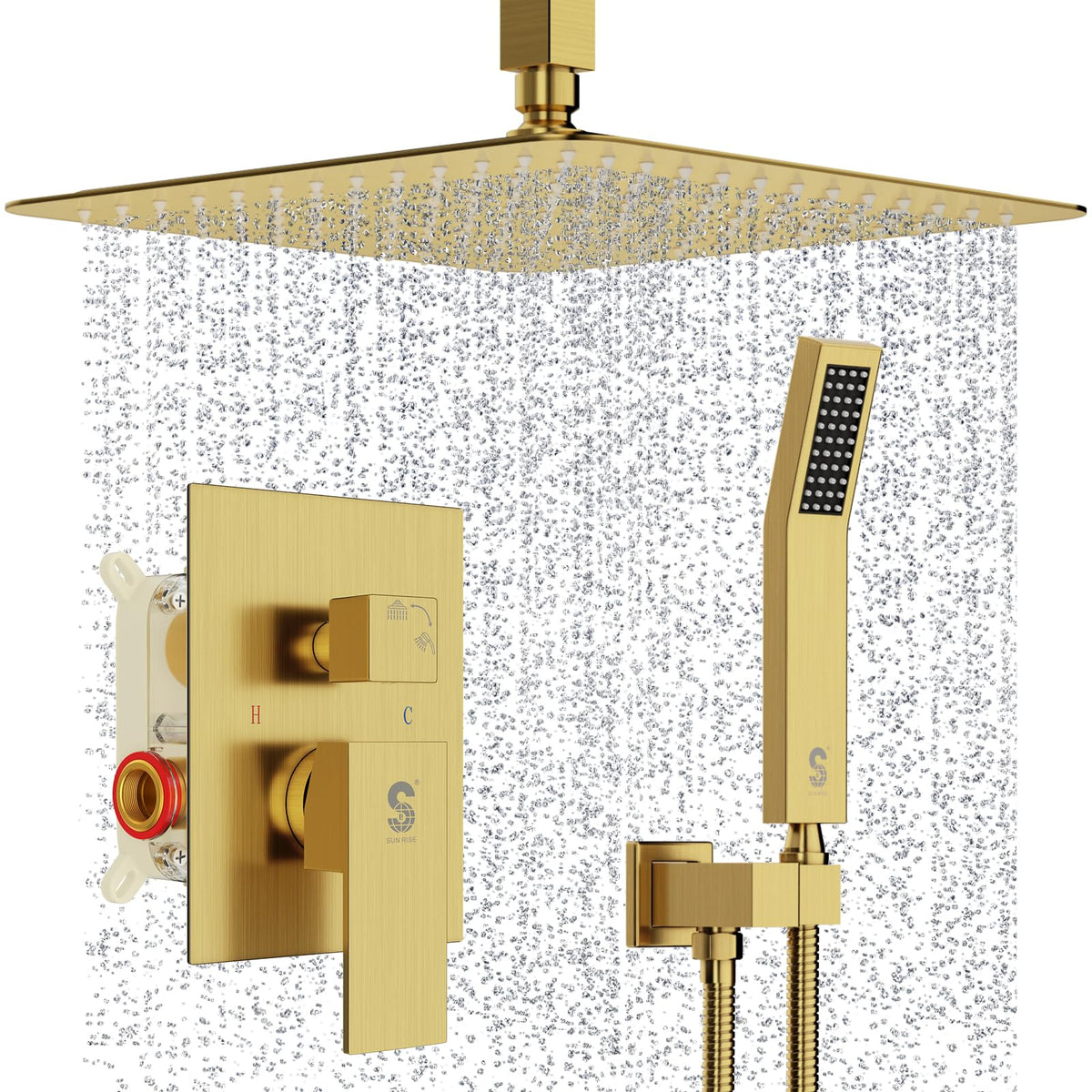 12 Inch Ceiling Mount Rain Shower System,Brushed Gold